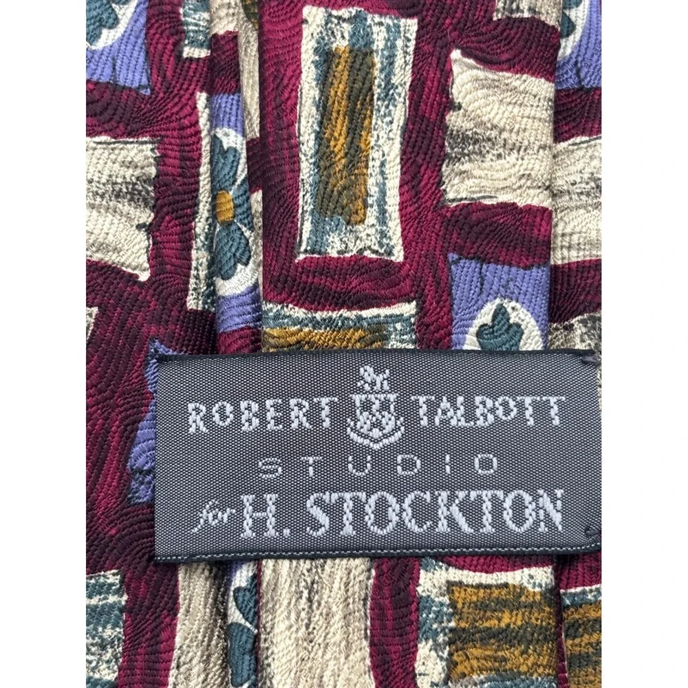 Robert Talbott Studio for H. Stockton Men's Silk Tie Burgundy Geometric Necktie